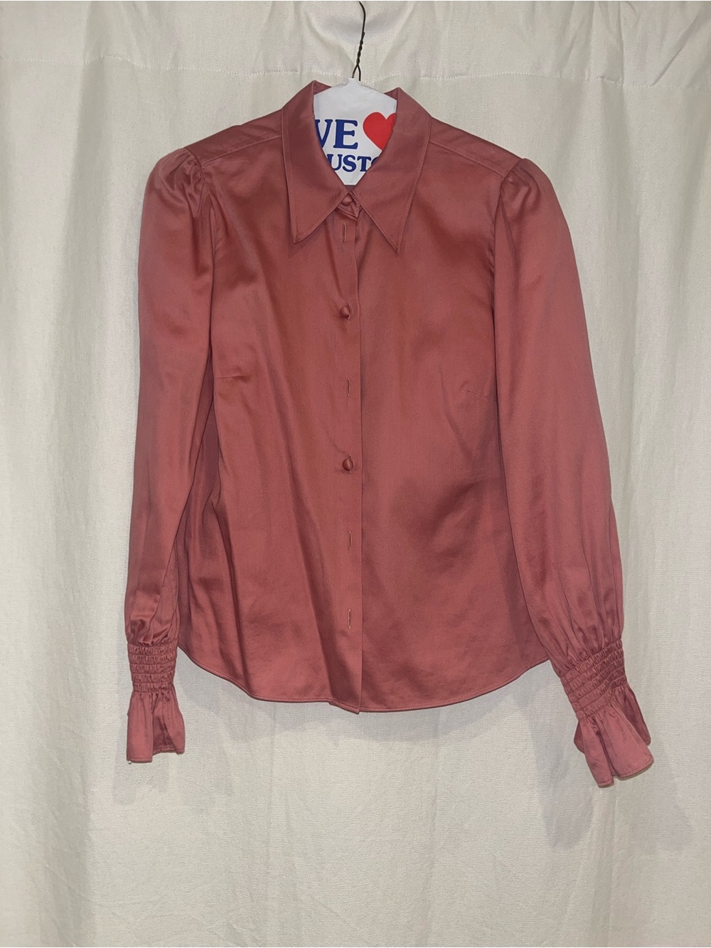 LK Bennett Dusty Rose Satin Button-Down Blouse